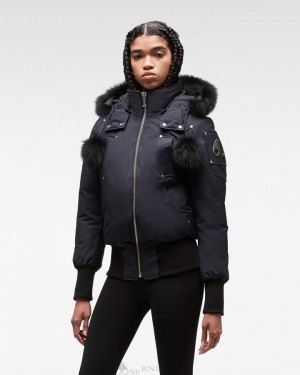 Moose Knuckles Original Debbie Bomber Fur Bomberjacke Damen Navy Schwarz | 73921BQMI