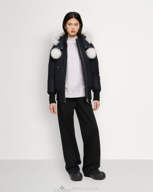 Moose Knuckles Original Debbie Bomber Shearling Bomberjacke Damen Navy | 48591JIKS